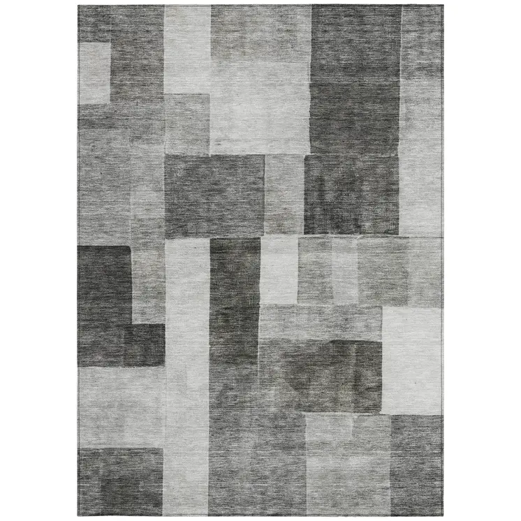 8' X 10' Pewter And Black Geometric Washable Indoor Outdoor Area Rug
