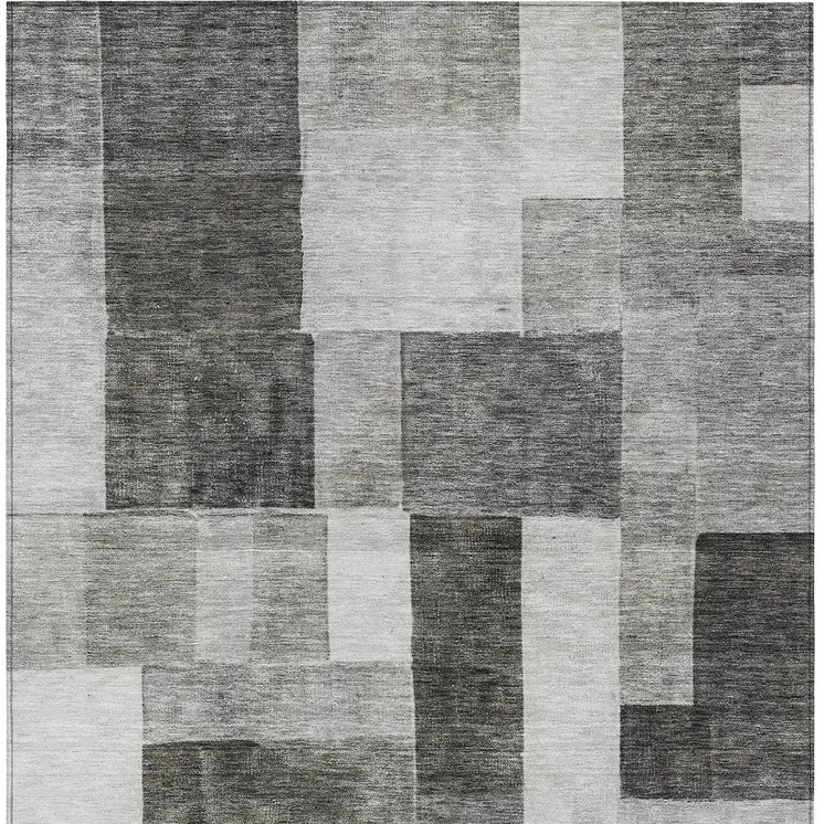 9' X 12' Pewter And Black Geometric Washable Indoor Outdoor Area Rug