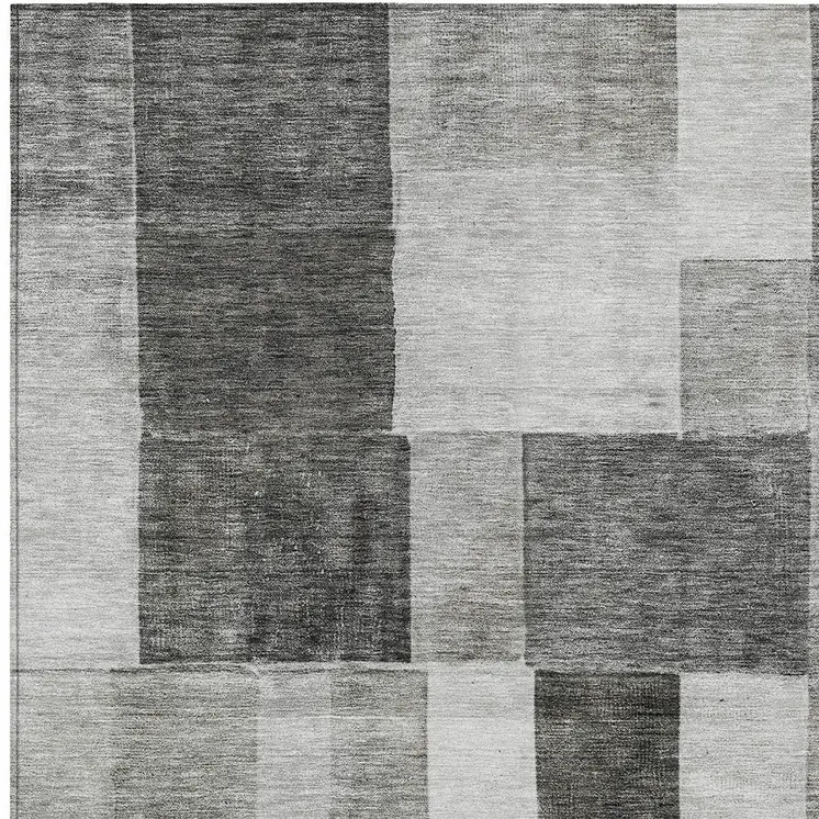 10' X 14' Pewter And Black Geometric Washable Indoor Outdoor Area Rug