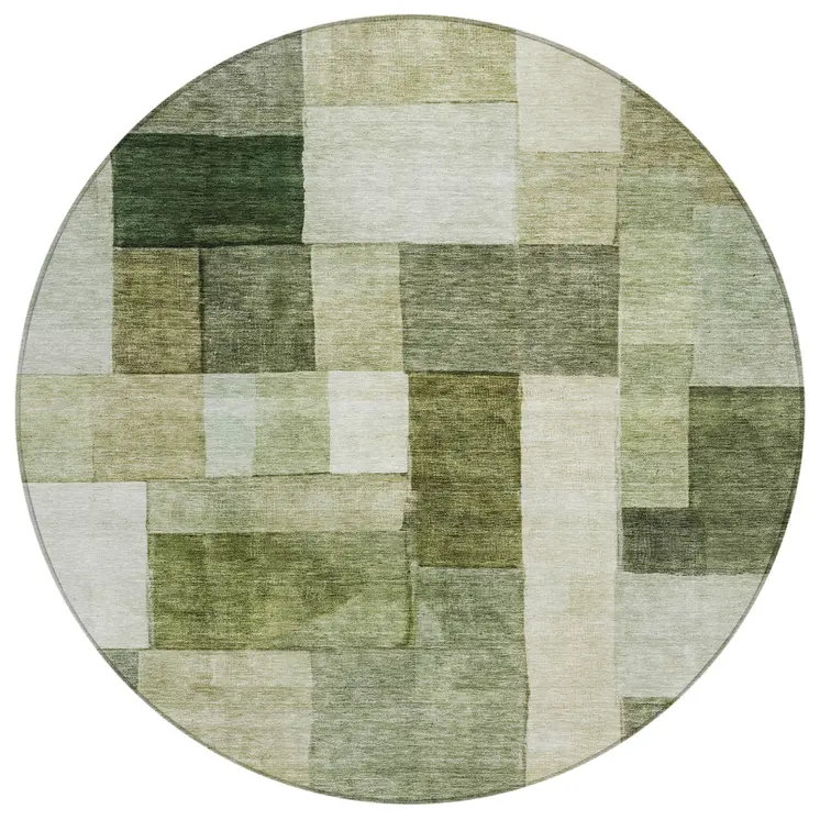 8' Sage And Fern Green Round Geometric Washable Indoor Outdoor Area Rug