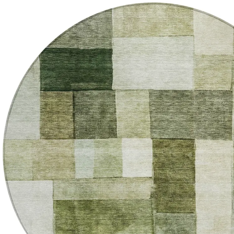 8' Sage And Fern Green Round Geometric Washable Indoor Outdoor Area Rug