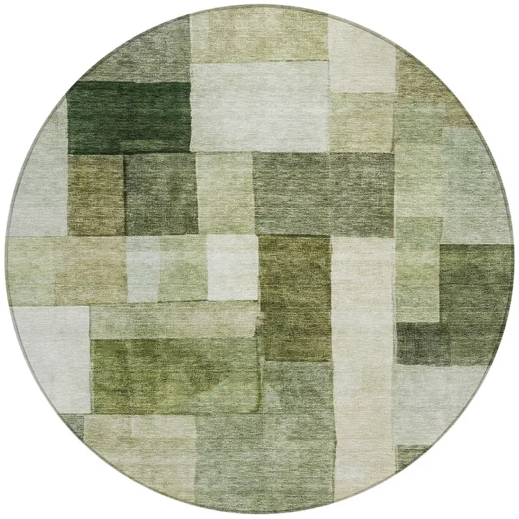 8' Sage And Fern Green Round Geometric Washable Indoor Outdoor Area Rug