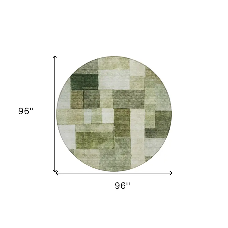 8' Sage And Fern Green Round Geometric Washable Indoor Outdoor Area Rug