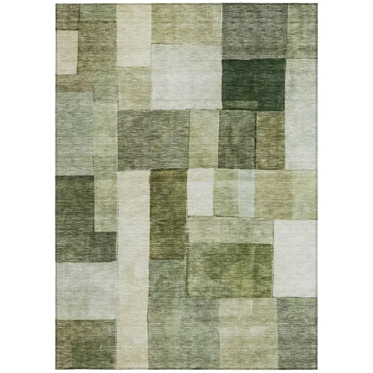 8' X 10' Sage And Fern Green Geometric Washable Indoor Outdoor Area Rug