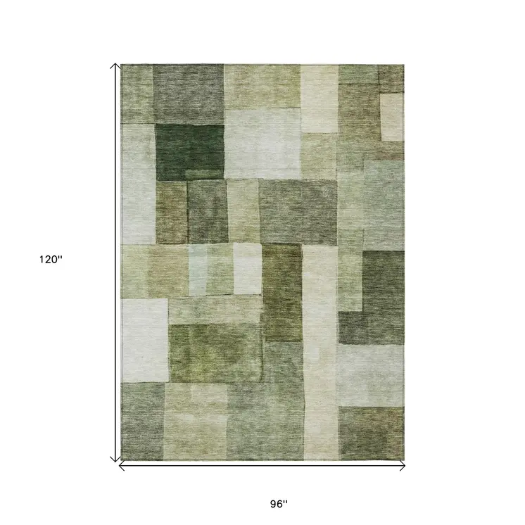 8' X 10' Sage And Fern Green Geometric Washable Indoor Outdoor Area Rug