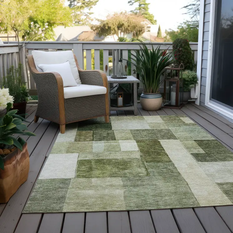 8' X 10' Sage And Fern Green Geometric Washable Indoor Outdoor Area Rug