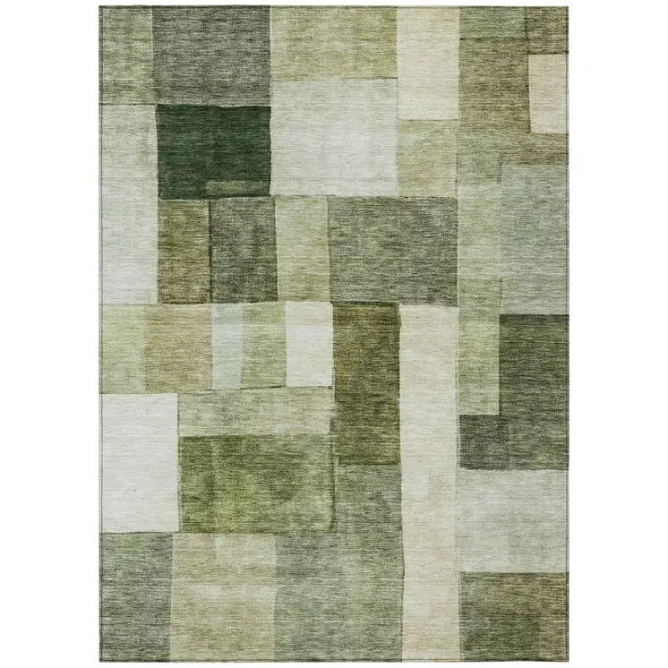8' X 10' Sage And Fern Green Geometric Washable Indoor Outdoor Area Rug