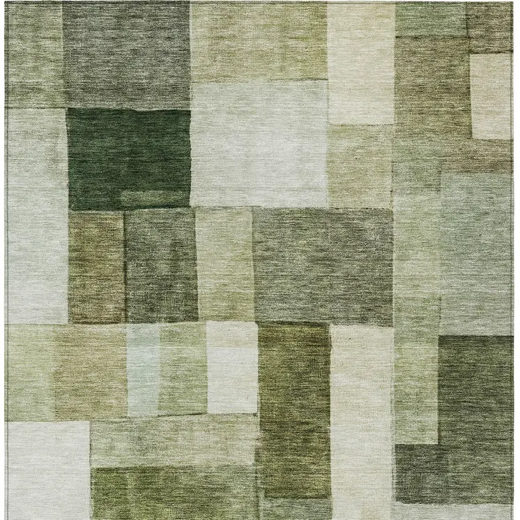 8' X 10' Sage And Fern Green Geometric Washable Indoor Outdoor Area Rug