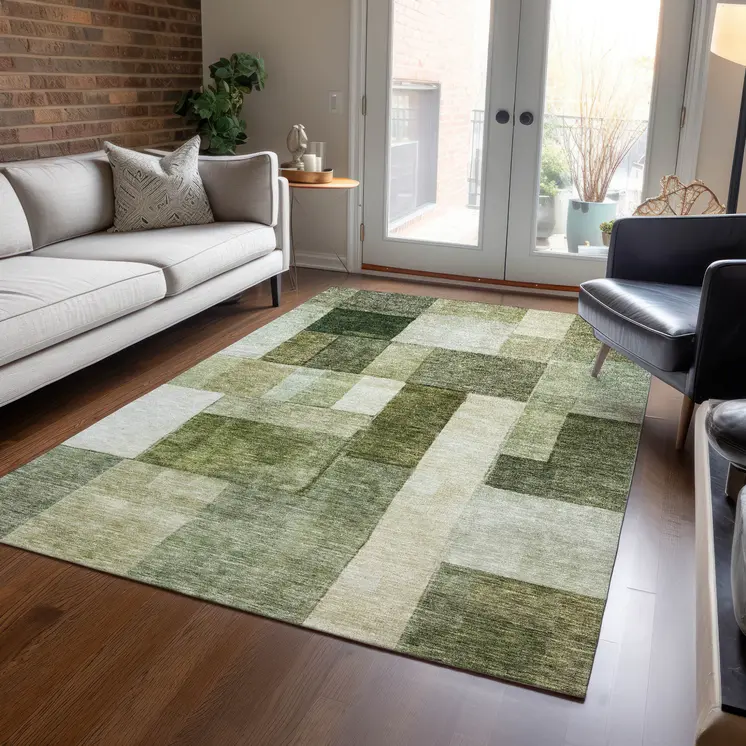 8' X 10' Sage And Fern Green Geometric Washable Indoor Outdoor Area Rug