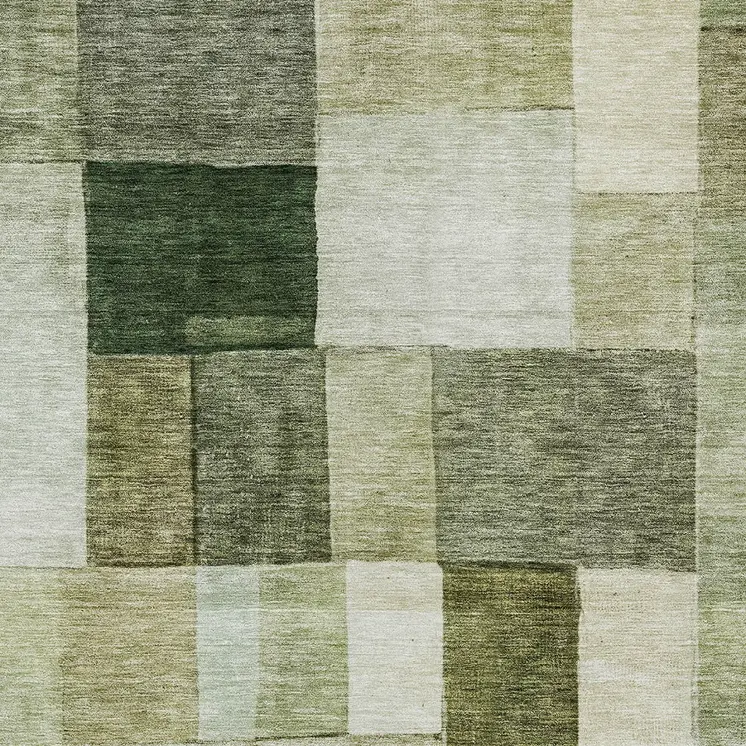 9' X 12' Sage And Fern Green Geometric Washable Indoor Outdoor Area Rug