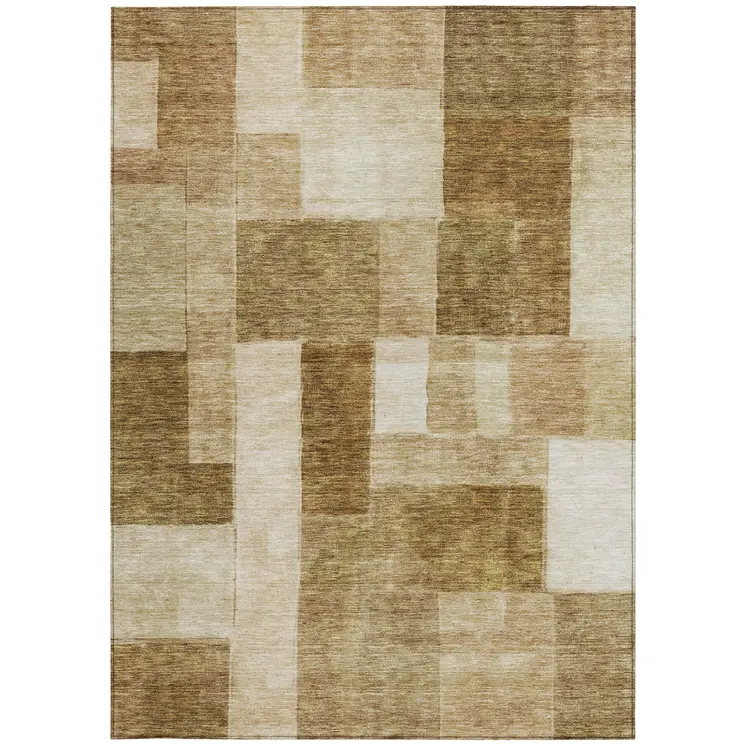 3' X 5' Terra Cotta Beige And Brown Geometric Washable Indoor Outdoor Area Rug