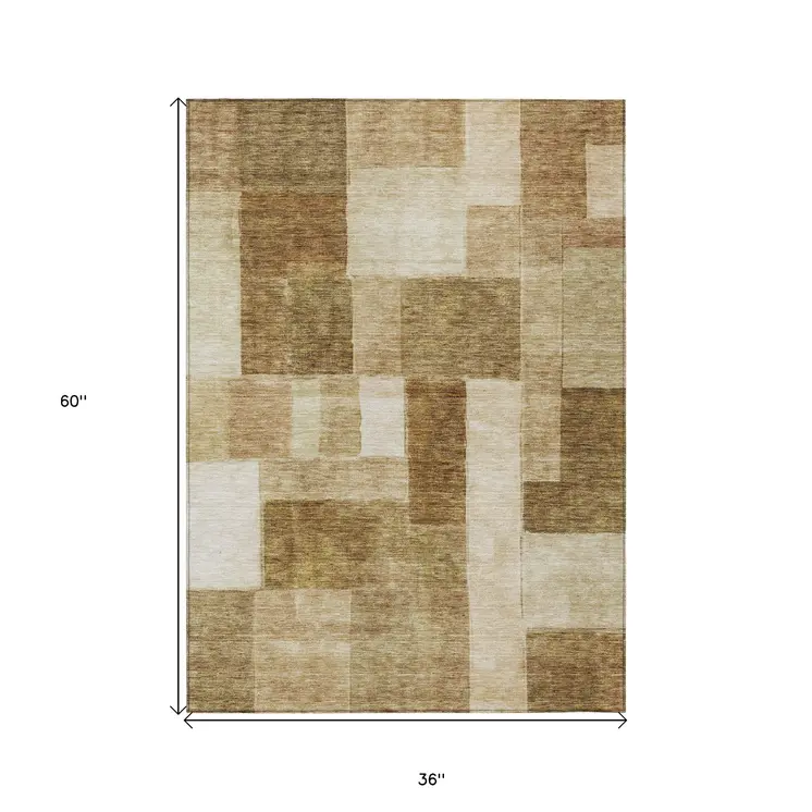 3' X 5' Terra Cotta Beige And Brown Geometric Washable Indoor Outdoor Area Rug