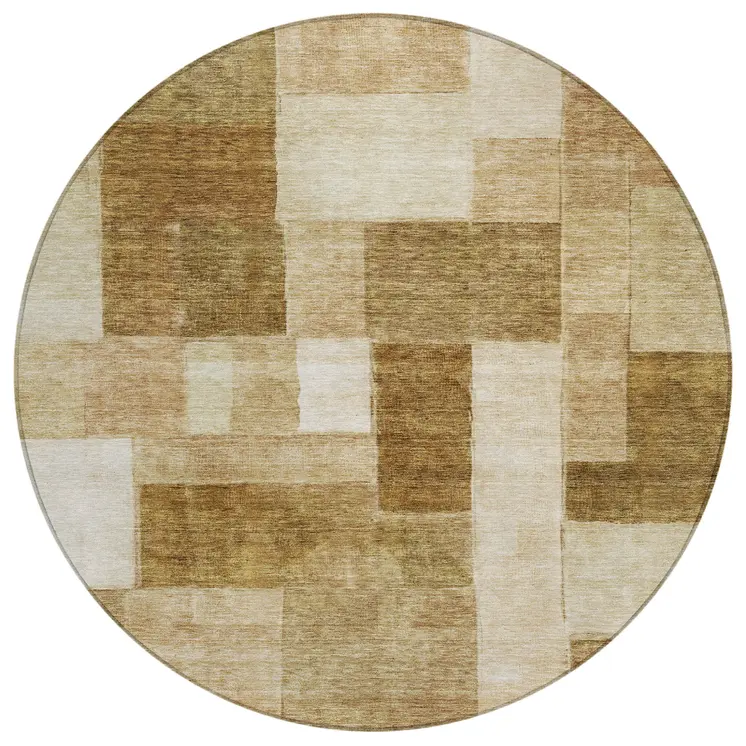 8' Terra Cotta Beige And Brown Round Geometric Washable Indoor Outdoor Area Rug
