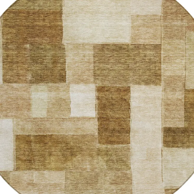 8' Terra Cotta Beige And Brown Round Geometric Washable Indoor Outdoor Area Rug