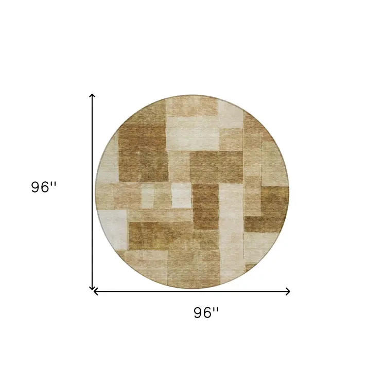 8' Terra Cotta Beige And Brown Round Geometric Washable Indoor Outdoor Area Rug