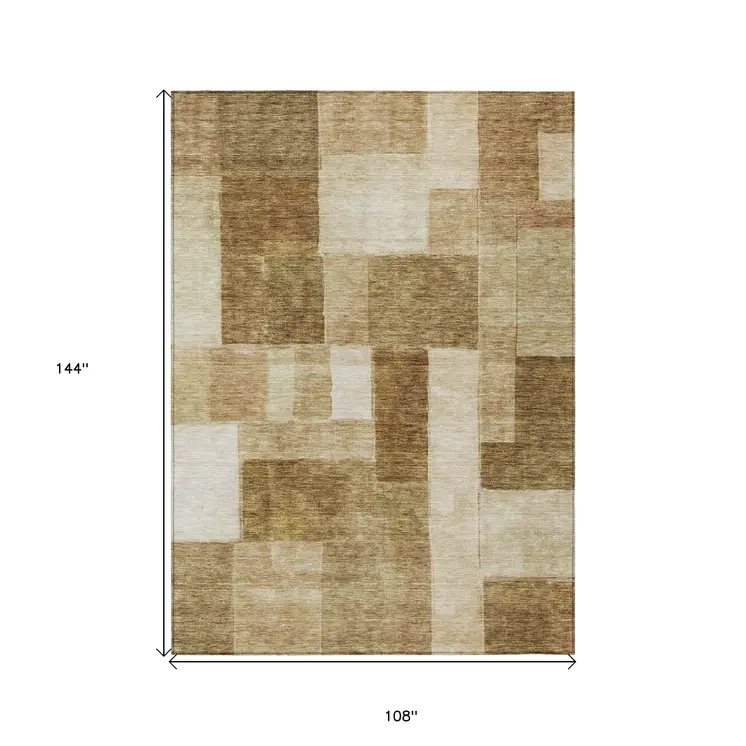9' X 12' Terra Cotta Beige And Brown Geometric Washable Indoor Outdoor Area Rug