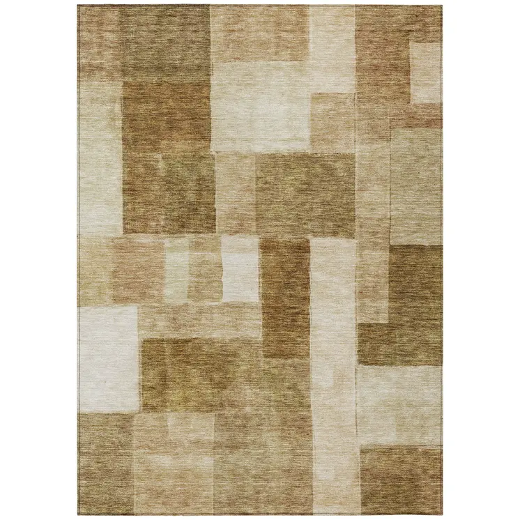 9' X 12' Terra Cotta Beige And Brown Geometric Washable Indoor Outdoor Area Rug