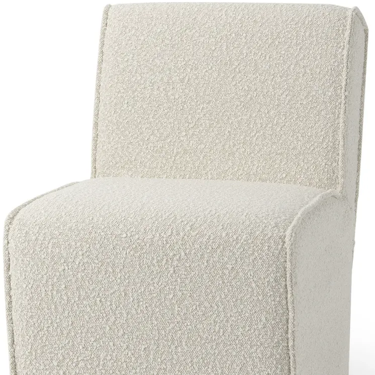 Cream Fully Upholstered Boucle Dining Side Chair With Wheels
