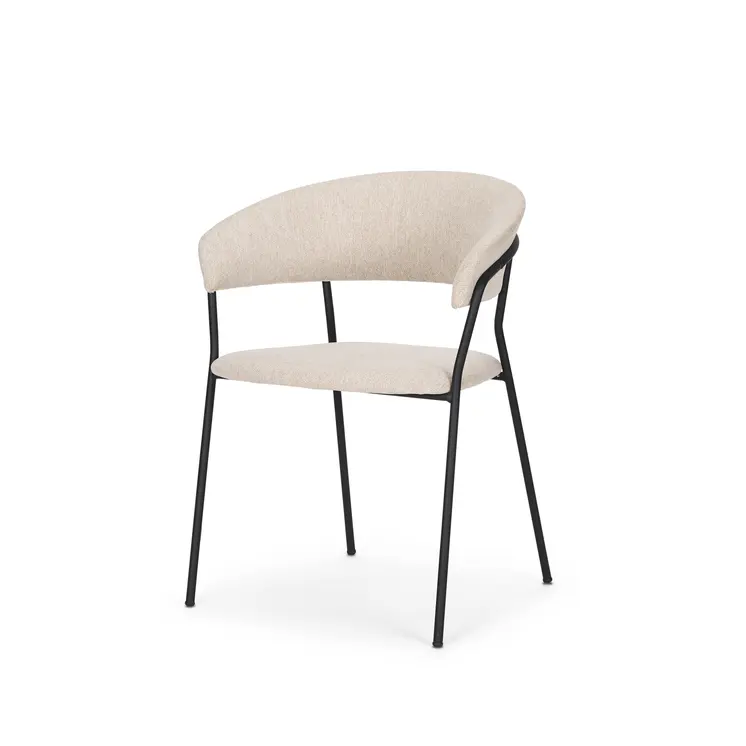 Light Gray and Black Upholstered Fabric And Metal Open Back Dining Arm Chair