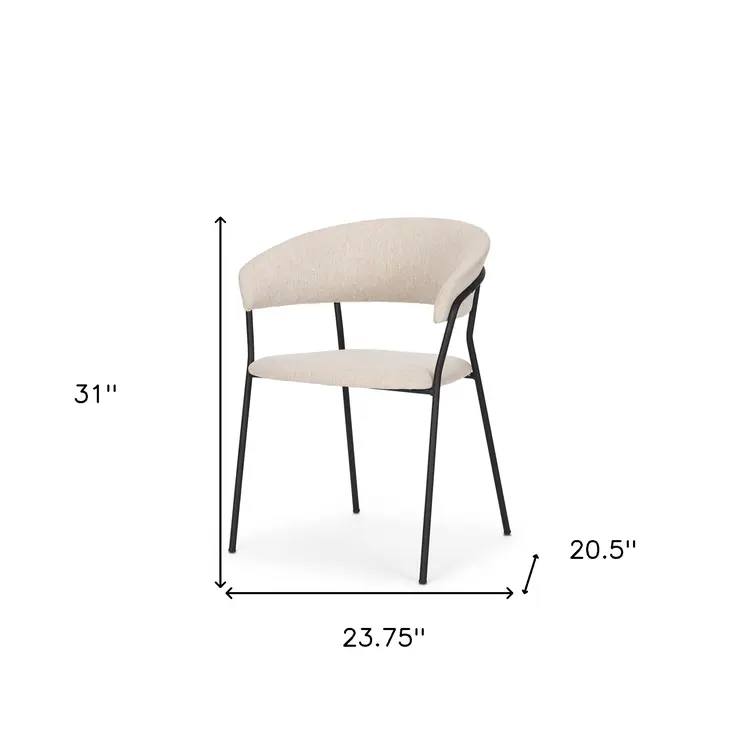 Light Gray and Black Upholstered Fabric And Metal Open Back Dining Arm Chair