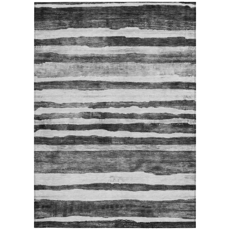 3' X 5' Charcoal And Gray Striped Washable Indoor Outdoor Area Rug