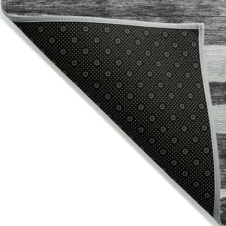 3' X 5' Charcoal And Gray Striped Washable Indoor Outdoor Area Rug