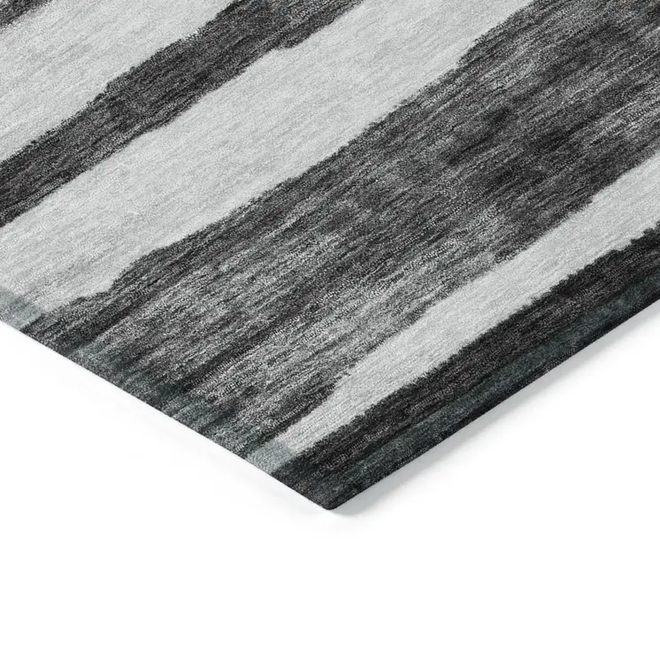 3' X 5' Charcoal And Gray Striped Washable Indoor Outdoor Area Rug