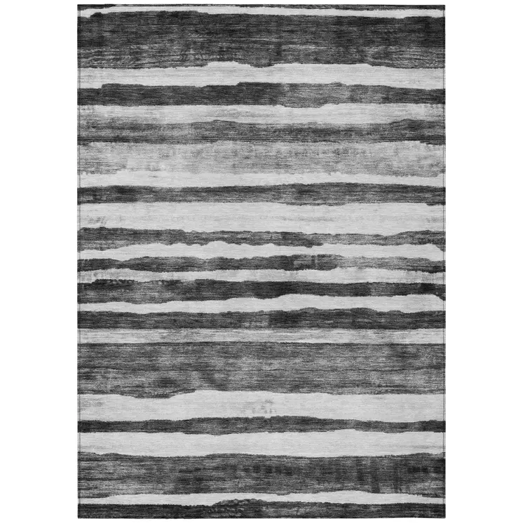 5' X 8' Charcoal And Gray Striped Washable Indoor Outdoor Area Rug