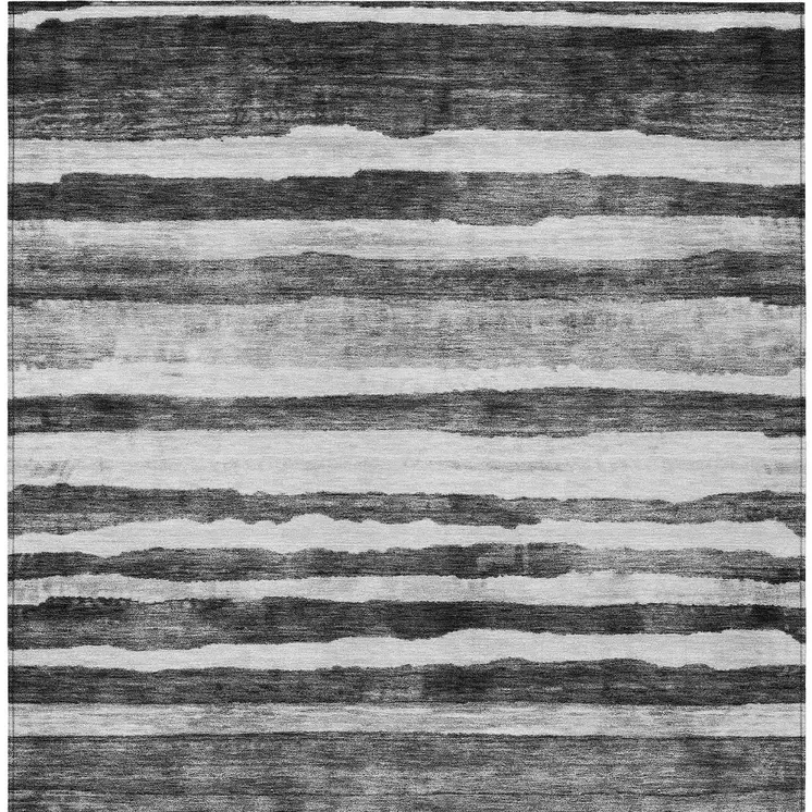 5' X 8' Charcoal And Gray Striped Washable Indoor Outdoor Area Rug