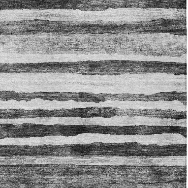 10' X 14' Charcoal And Gray Striped Washable Indoor Outdoor Area Rug