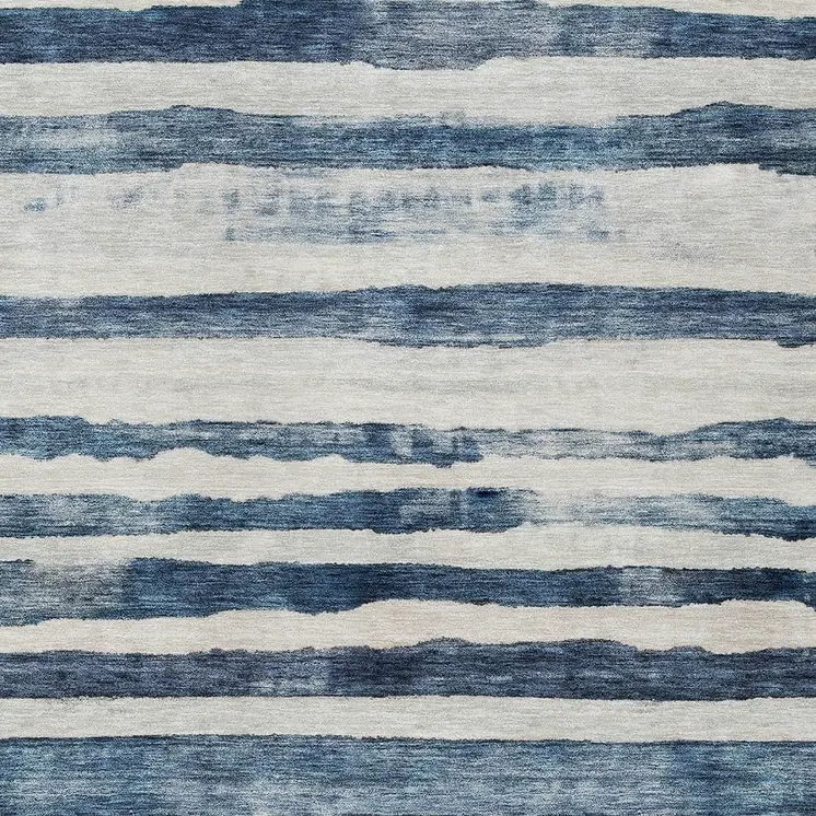 3' X 5' Denim Blue And Gray Striped Washable Indoor Outdoor Area Rug