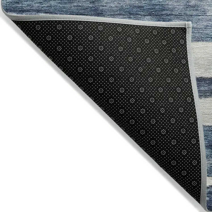 5' X 8' Denim Blue And Gray Striped Washable Indoor Outdoor Area Rug