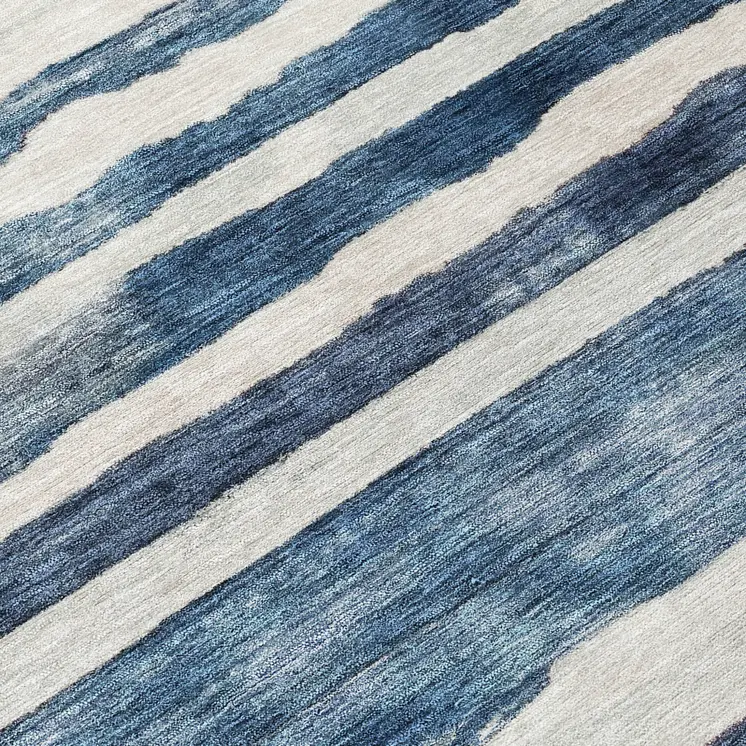 8' Denim Blue And Gray Round Striped Washable Indoor Outdoor Area Rug