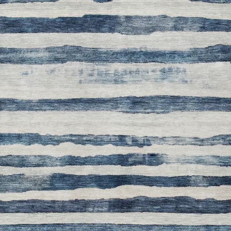 10' X 14' Denim Blue And Gray Striped Washable Indoor Outdoor Area Rug