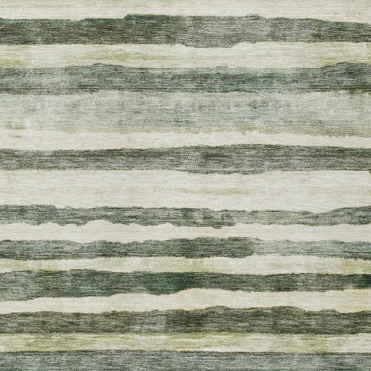 3' X 5' Sage And Beige Striped Washable Indoor Outdoor Area Rug