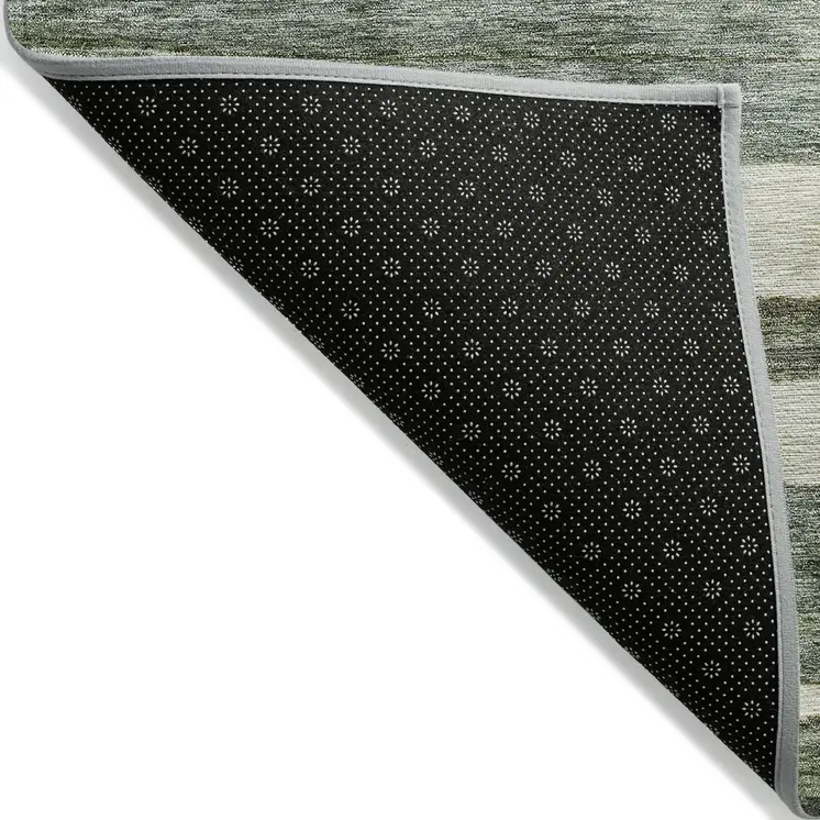 5' X 8' Sage And Beige Striped Washable Indoor Outdoor Area Rug
