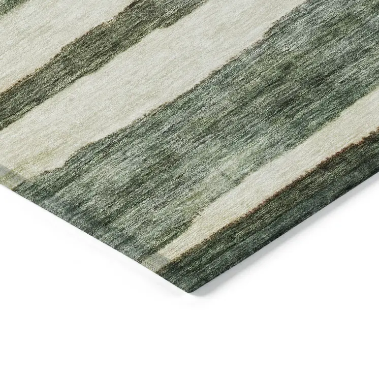 5' X 8' Sage And Beige Striped Washable Indoor Outdoor Area Rug
