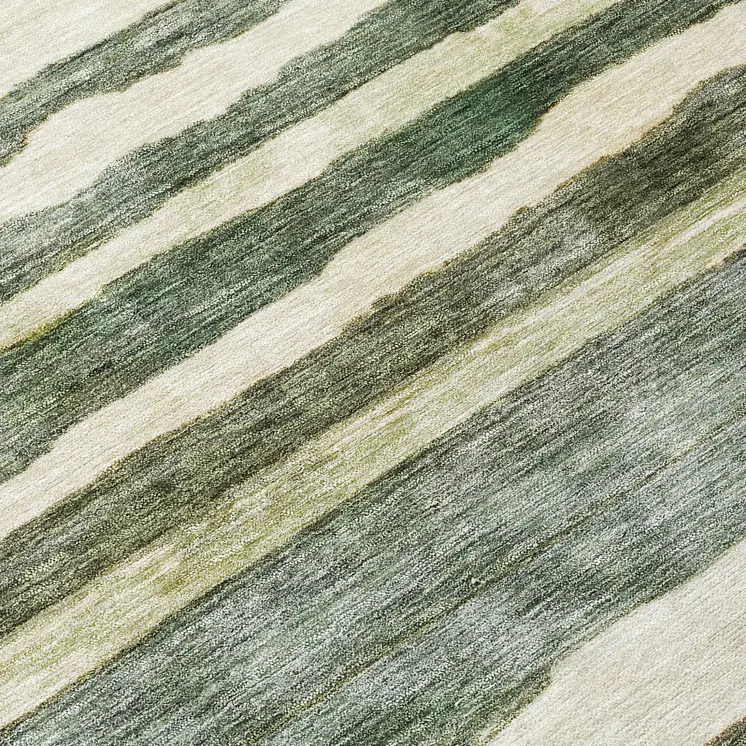 8' Sage And Beige Round Striped Washable Indoor Outdoor Area Rug