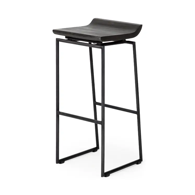 30" Black Solid Wood and Metal Backless Bar Height Bar Chair