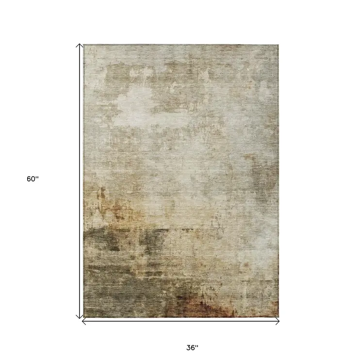 3' X 5' Linen Black And Copper Abstract Washable Indoor Outdoor Area Rug