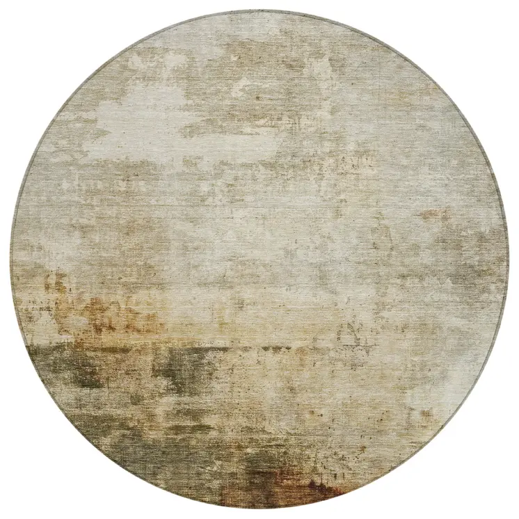 8' Linen Black And Copper Round Abstract Washable Indoor Outdoor Area Rug