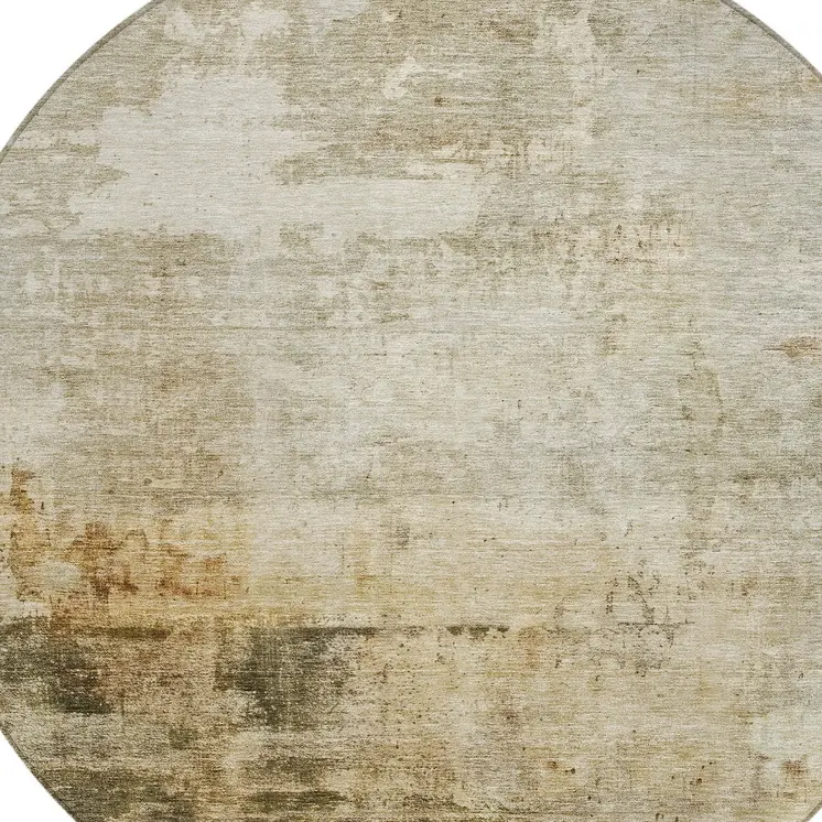 8' Linen Black And Copper Round Abstract Washable Indoor Outdoor Area Rug