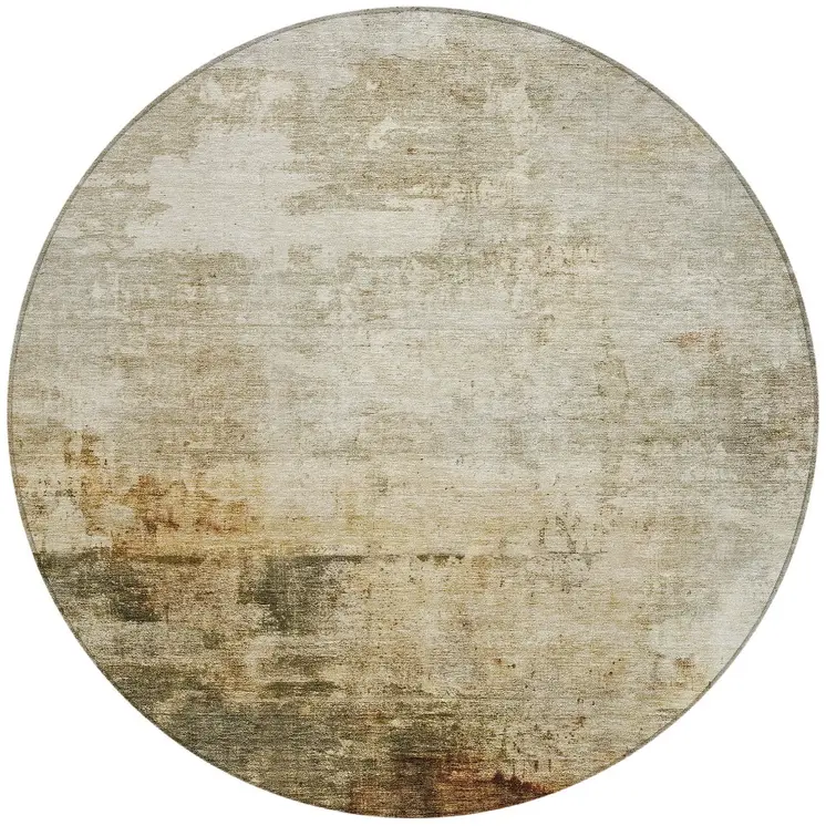 8' Linen Black And Copper Round Abstract Washable Indoor Outdoor Area Rug