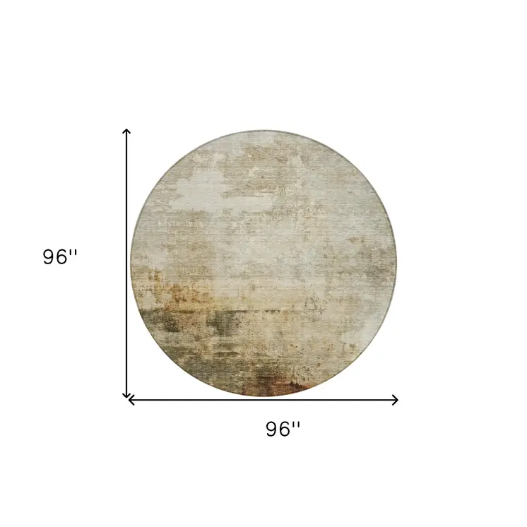 8' Linen Black And Copper Round Abstract Washable Indoor Outdoor Area Rug