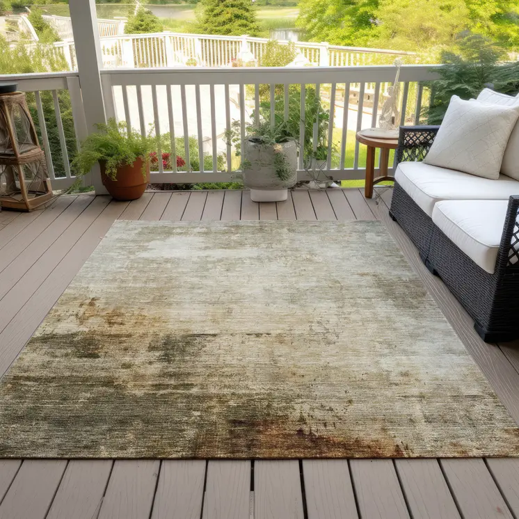8' X 10' Linen Black And Copper Abstract Washable Indoor Outdoor Area Rug