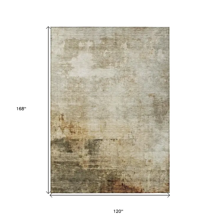 10' X 14' Linen Black And Copper Abstract Washable Indoor Outdoor Area Rug