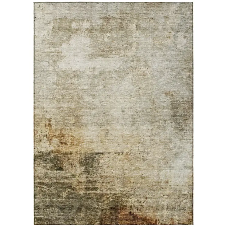 10' X 14' Linen Black And Copper Abstract Washable Indoor Outdoor Area Rug