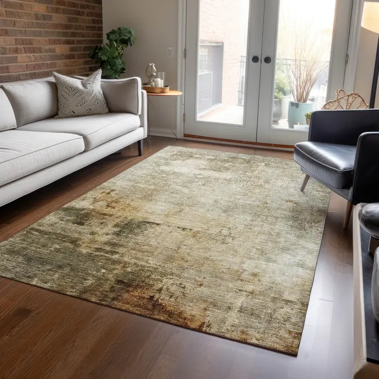 10' X 14' Linen Black And Copper Abstract Washable Indoor Outdoor Area Rug