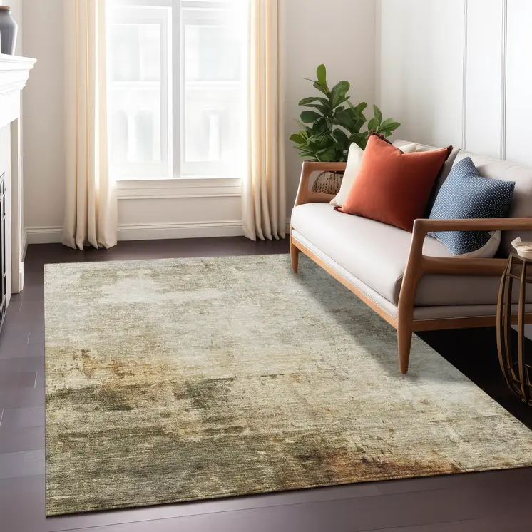 10' X 14' Linen Black And Copper Abstract Washable Indoor Outdoor Area Rug