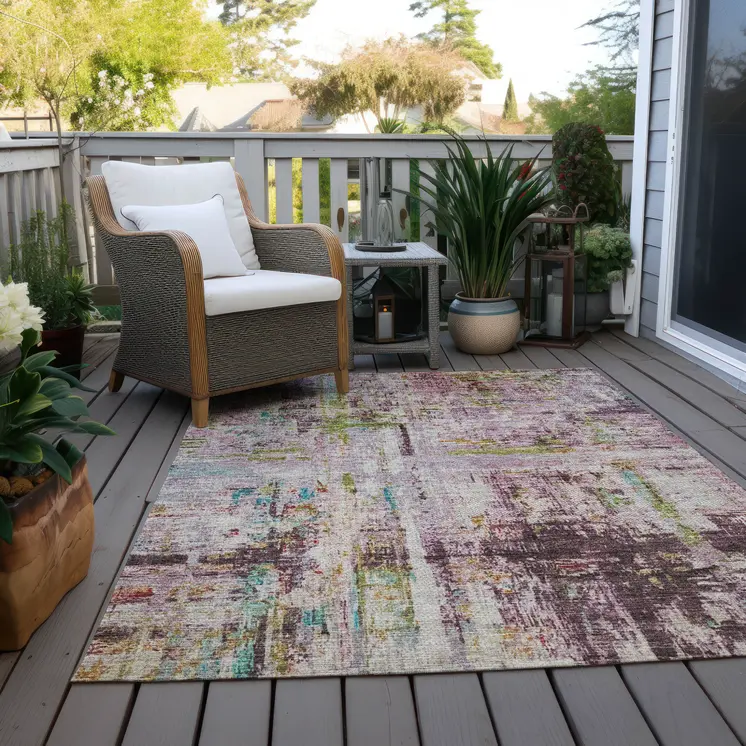 5' X 8' Lavender Green And Blue Abstract Washable Indoor Outdoor Area Rug
